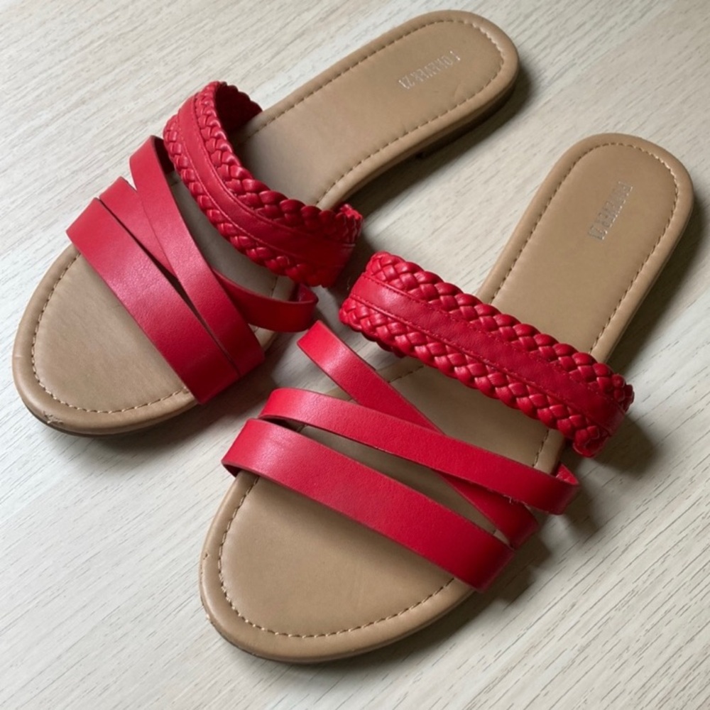 Forever 21 Women's Red Braided Slide Sandals, Size 7.5, 7 1/2 Slip on summer - Picture 3 of 7